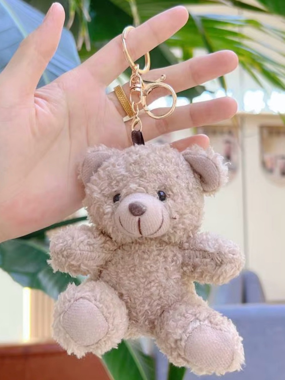 5 for $25 | Plush Teddy Bear Keychain - Beige Cute Hanging Toy